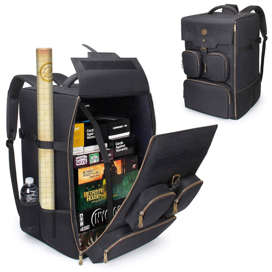 ENHANCE Board Game Backpack - Reinforced Rigid Board Game Storage with Padded Shoulder Straps, Carrying Handle, and Accessories Pockets for Dice, Cards, More - Fits and Protects Tabletop Adventures