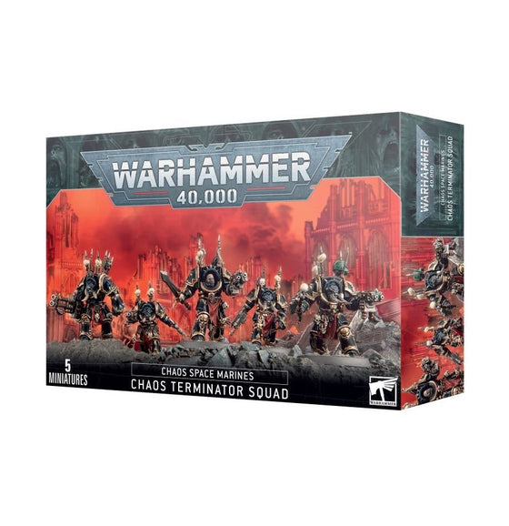 Warhammer 40,000 Chaos Space Marines Terminator Squad – 5 Chaos Terminators Miniatures with Customisable Weapons & Transfer Sheet – Plastic Model Kit for Chaos Space Marines, World Eaters & Emperor’s Children